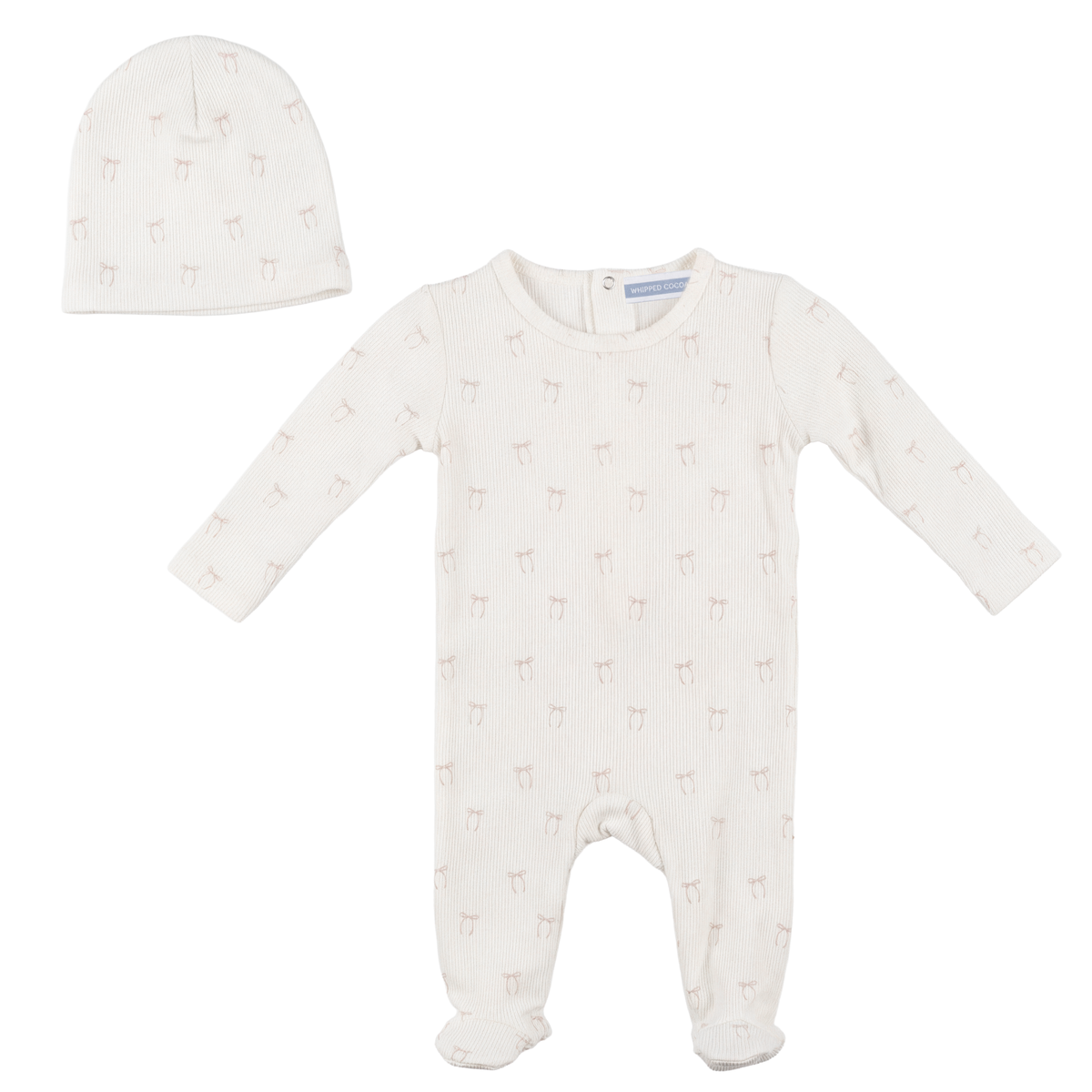 Whipped Cocoa Printed Bow Footie & Hat