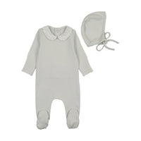 Bee & Dee B Collar Footie & Bonnet- London Fog