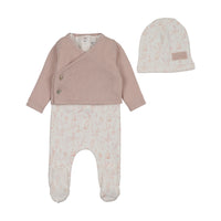 Bee & Dee Birdcage Toile Footie, Cardigan & Bonnet - Muted Pink