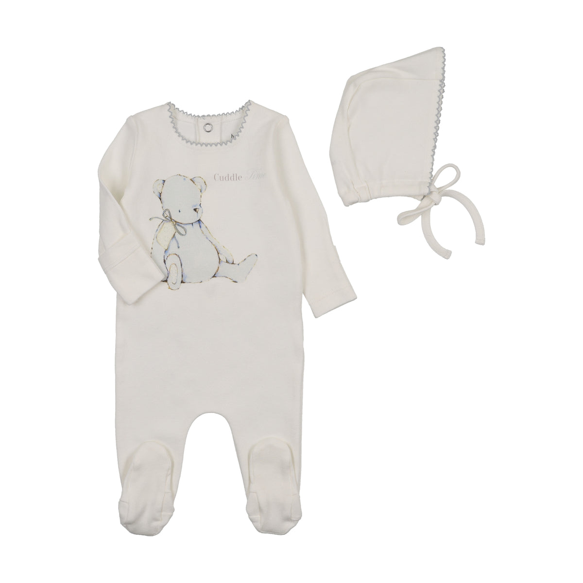 Bee & Dee Cuddle Time Footie & Bonnet- Chalk White Boys