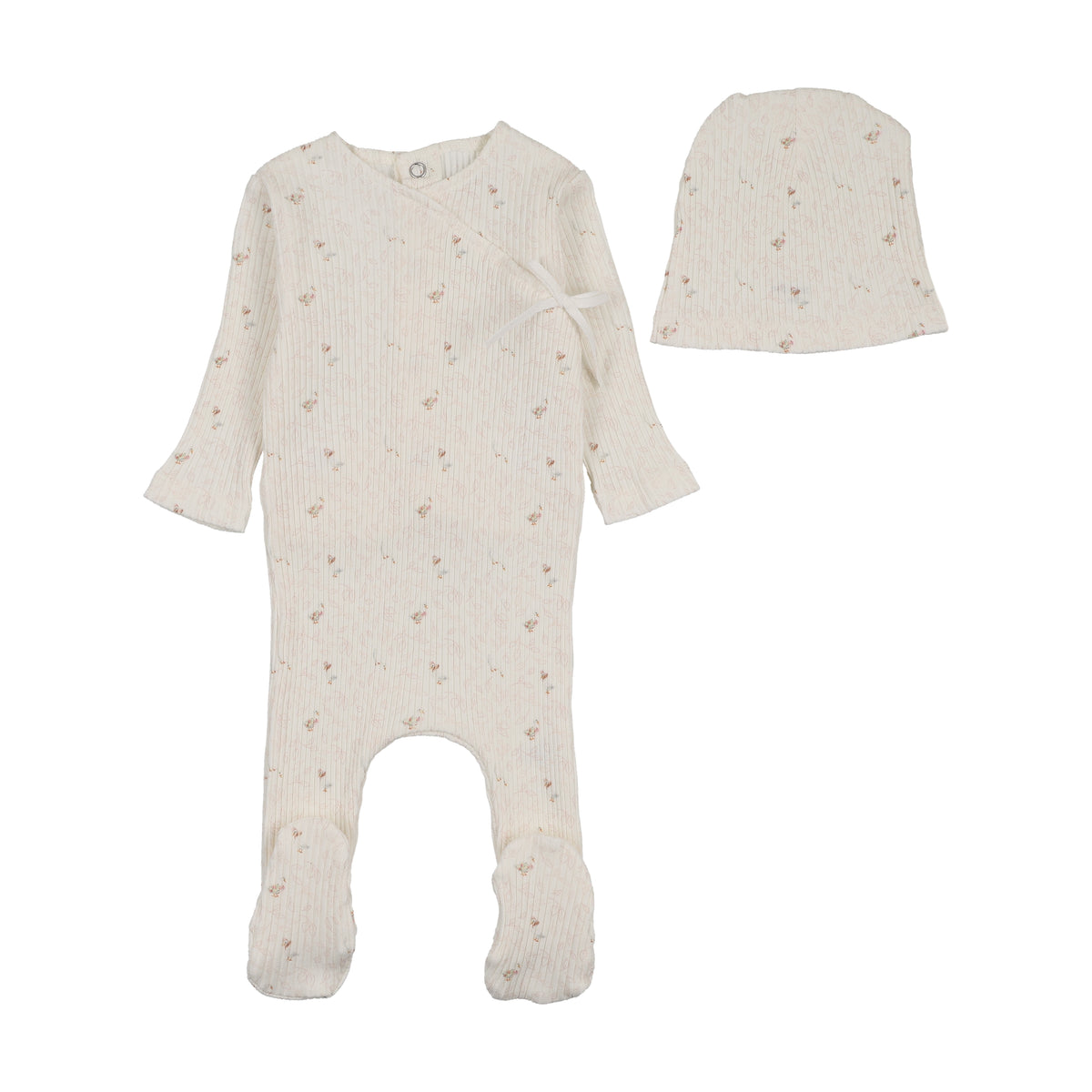 Bee & Dee Geese Wide Ribbed Footie & Beanie- Chalk White Girls
