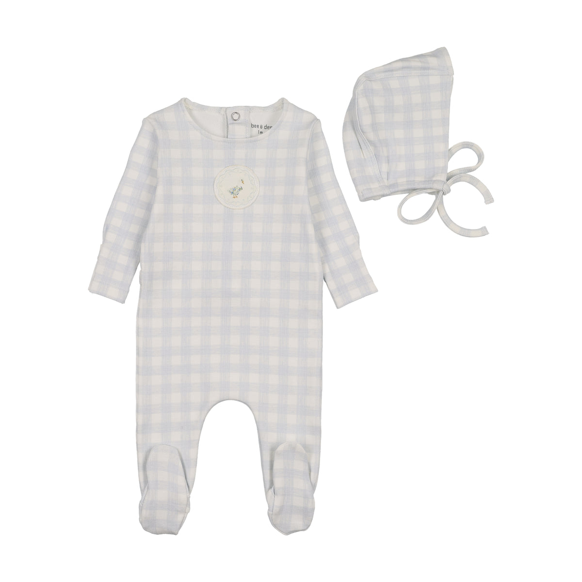 Bee & Dee Goose Plaid Footie & Bonnet - Chalk White Boys