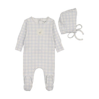 Bee & Dee Goose Plaid Footie & Bonnet - Chalk White Boys