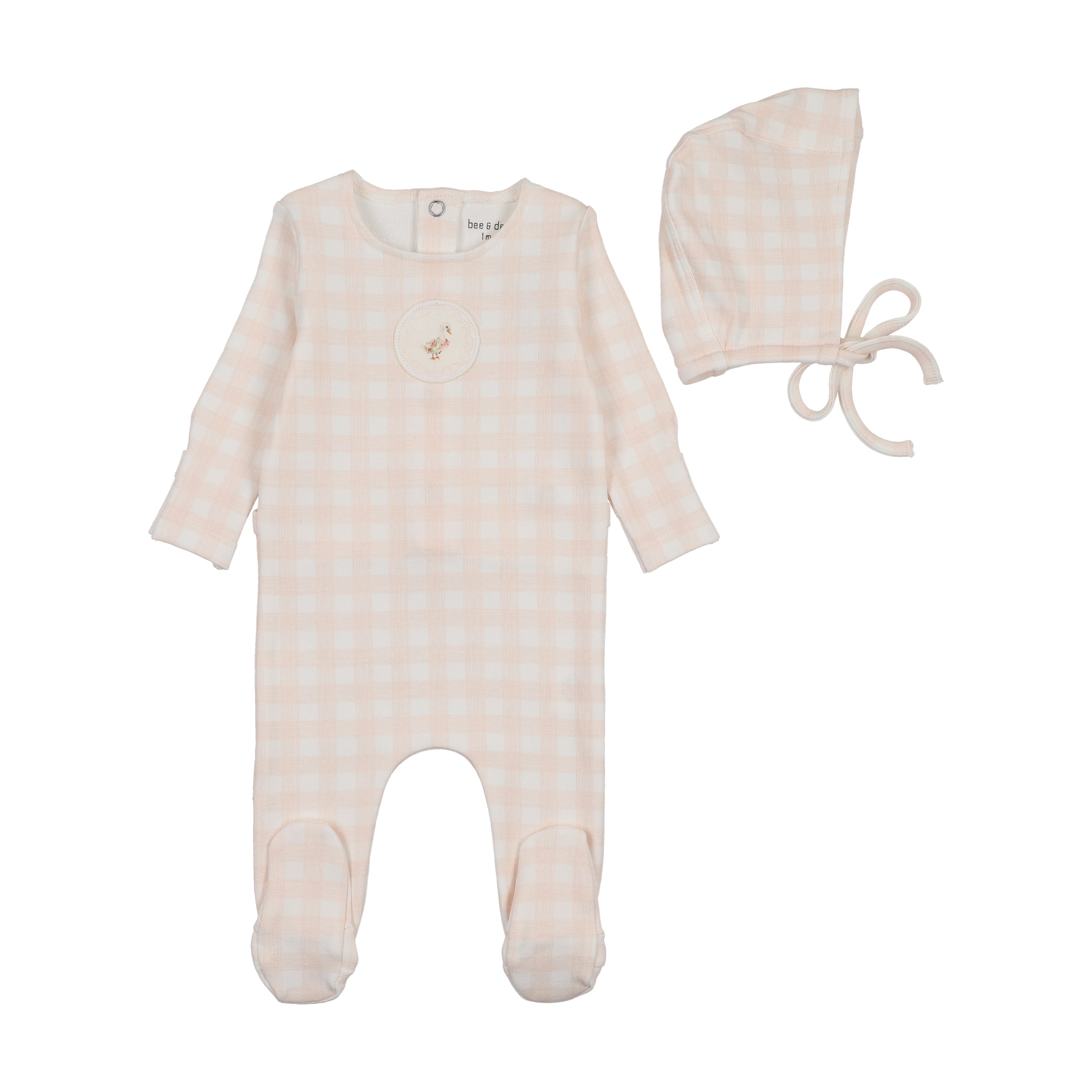 Bee & Dee Goose Plaid Footie & Bonnet - Chalk White Girls