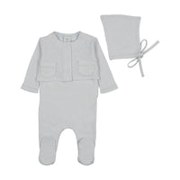 Bee & Dee Double Diamond Footie, Cardigan & Bonnet - Sky Blue