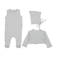 Bee & Dee Double Diamond Footie, Cardigan & Bonnet - Sky Blue