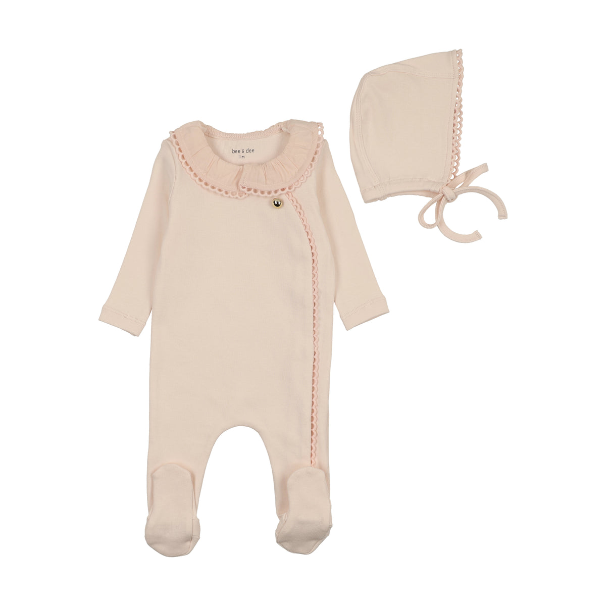 Bee & Dee Pleated Collar Footie & Bonnet - Pinkalicious