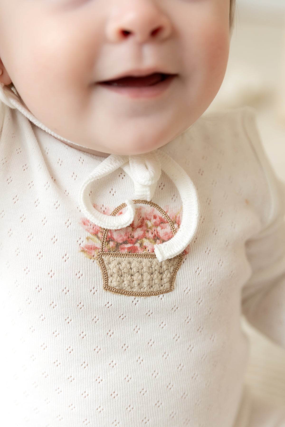 Bee & Dee Crochet Basket Footie & Bonnet - Chalk White Girls