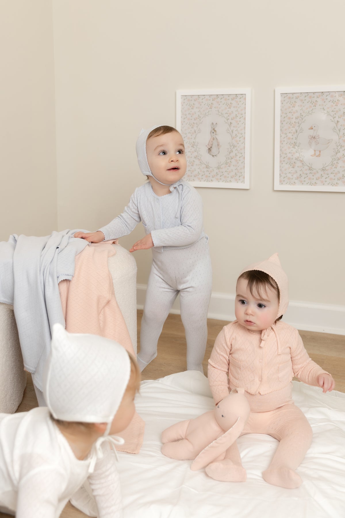 Bee & Dee Double Diamond Footie, Cardigan & Bonnet - Sky Blue