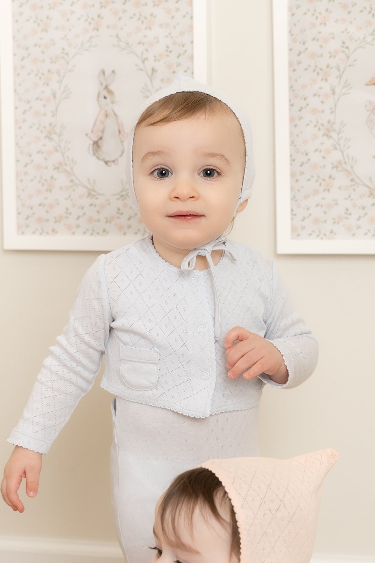 Bee & Dee Double Diamond Footie, Cardigan & Bonnet - Sky Blue