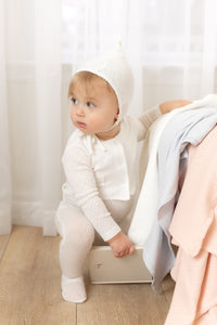 Bee & Dee Double Diamond Footie, Cardigan & Bonnet - Chalk White