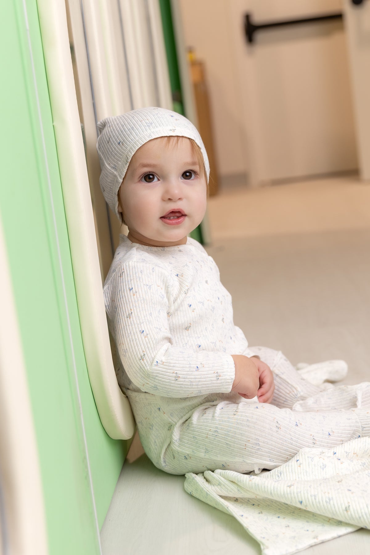 Bee & Dee Geese Wide Ribbed Footie & Beanie- Chalk White Boys