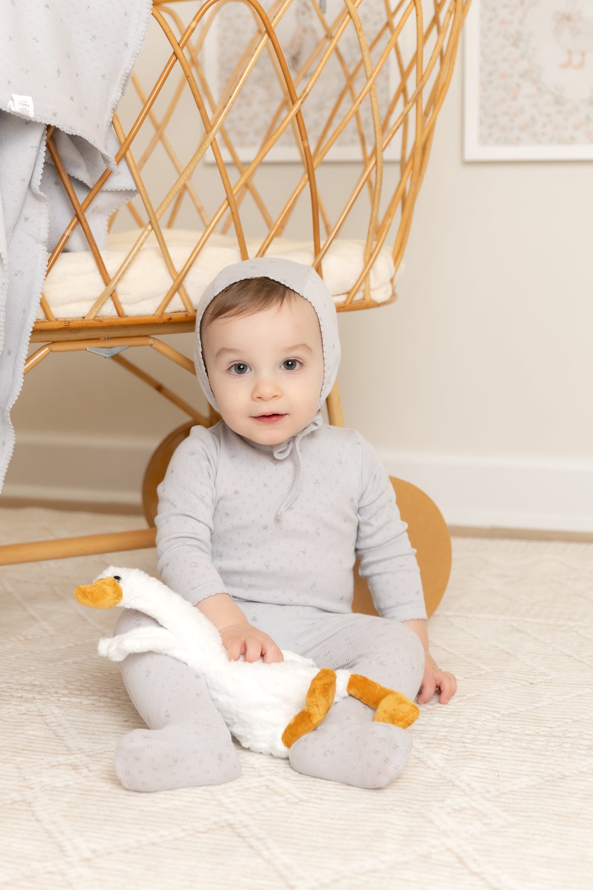 Bee & Dee Pointelle Flowers Layette Set - Dusty Blue
