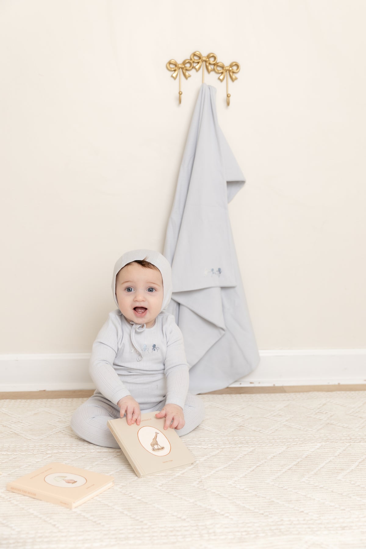 Bee & Dee Rattles Pointelle Footie & Bonnet - Sky Blue