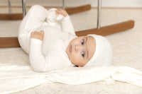 Bee & Dee Watercolor Bib Footie & Beanie - White Boys