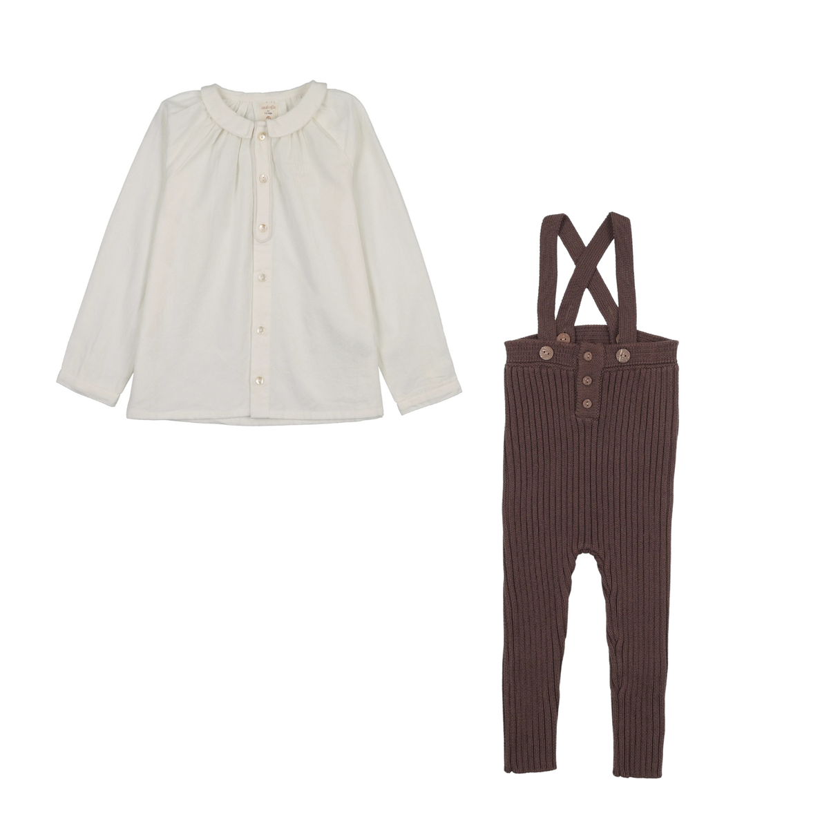 Analogie Logo Top & Rib Knit Overalls - Brown