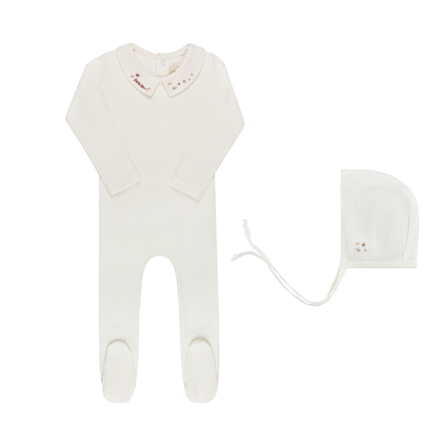 Elys & Co Floral Star Collar Footie & Bonnet - Ivory Pink