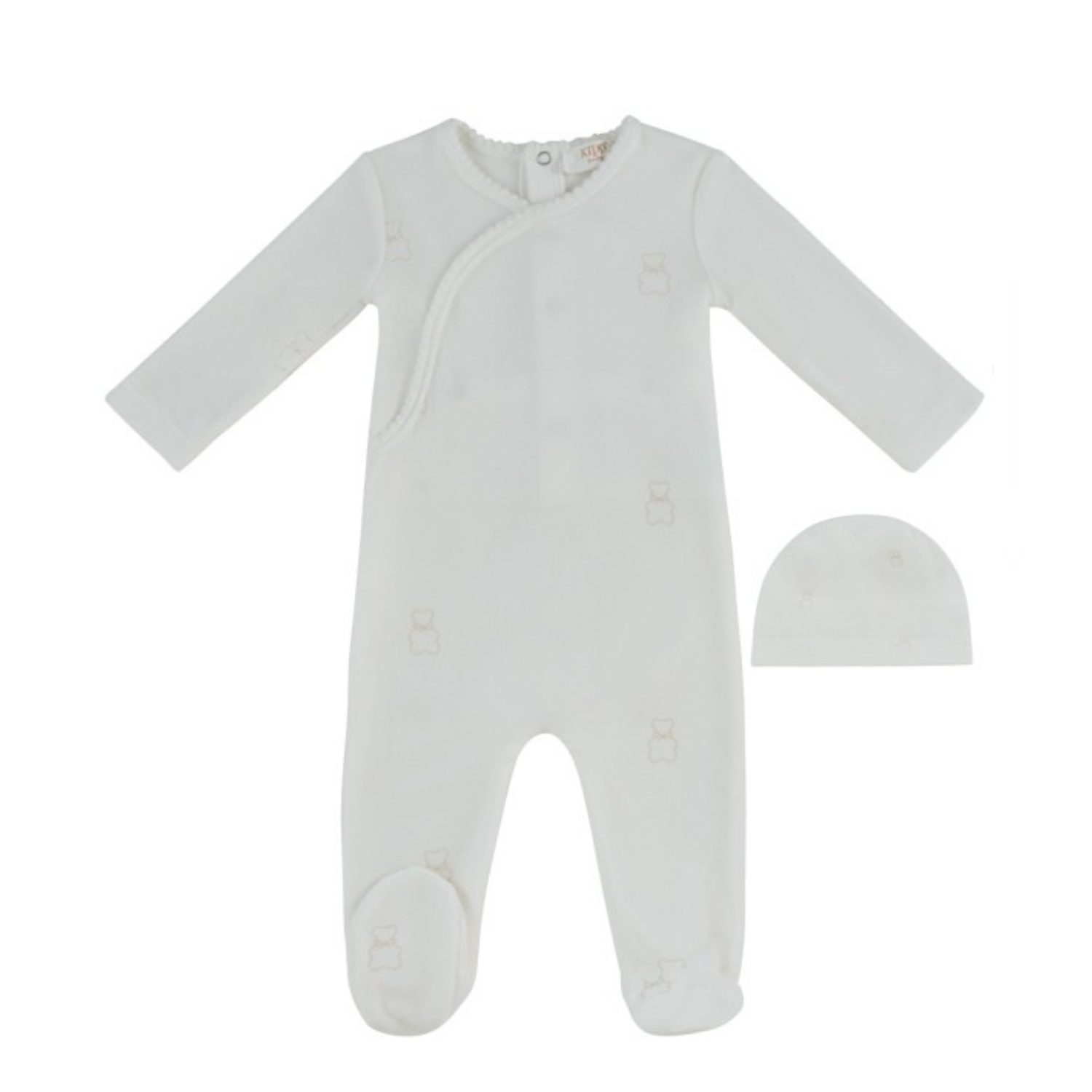 Kipp Petit Ours Pattern Footie & Hat - Stone