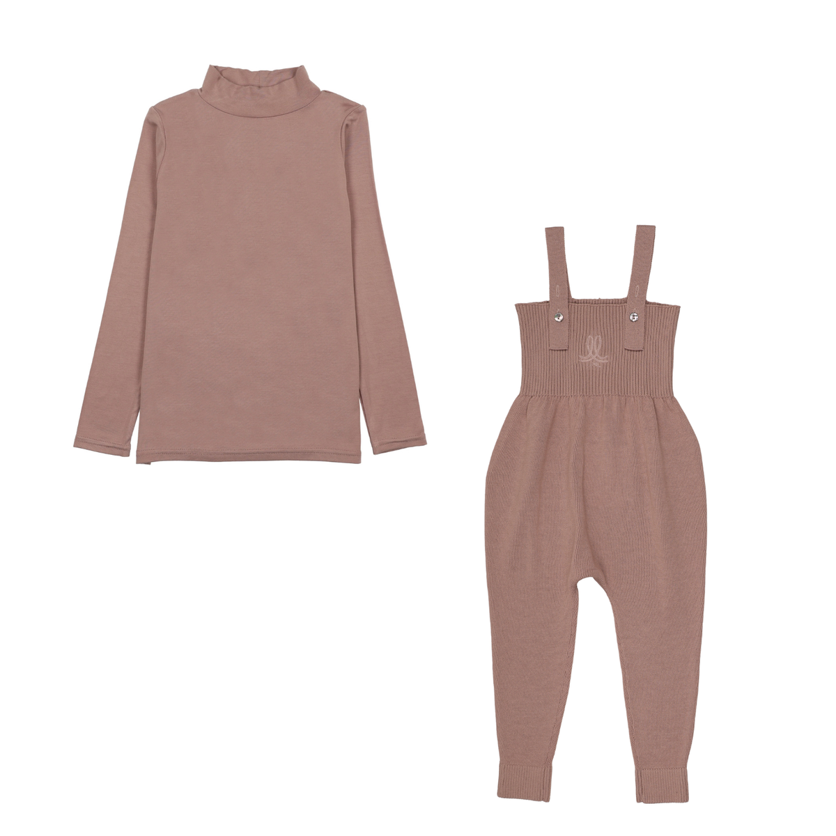 Analogie Mock Neck & Knit Overalls - Dried Rose