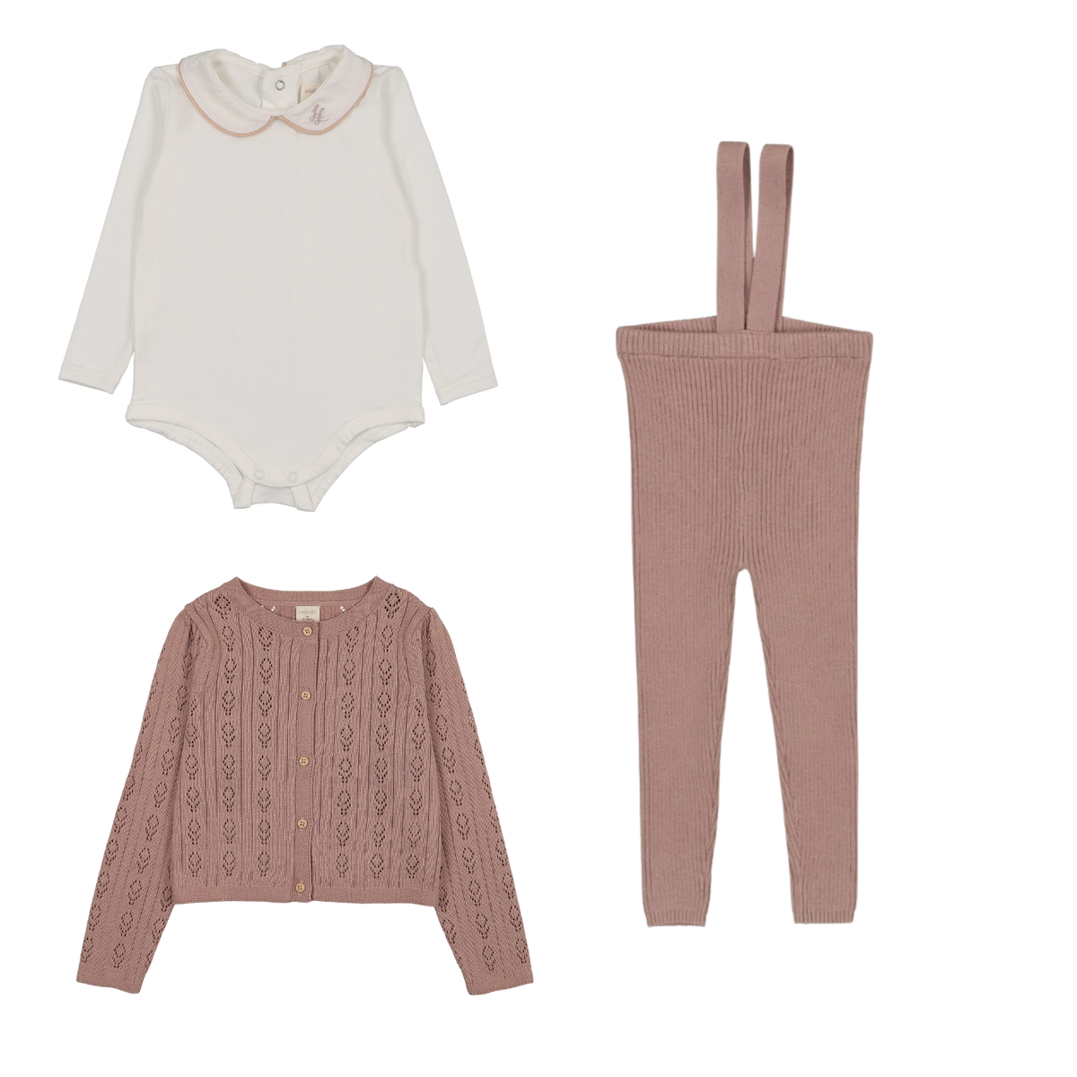 Analogie Piping Onesie, Cardigan & Suspender Leggings - Dried Rose