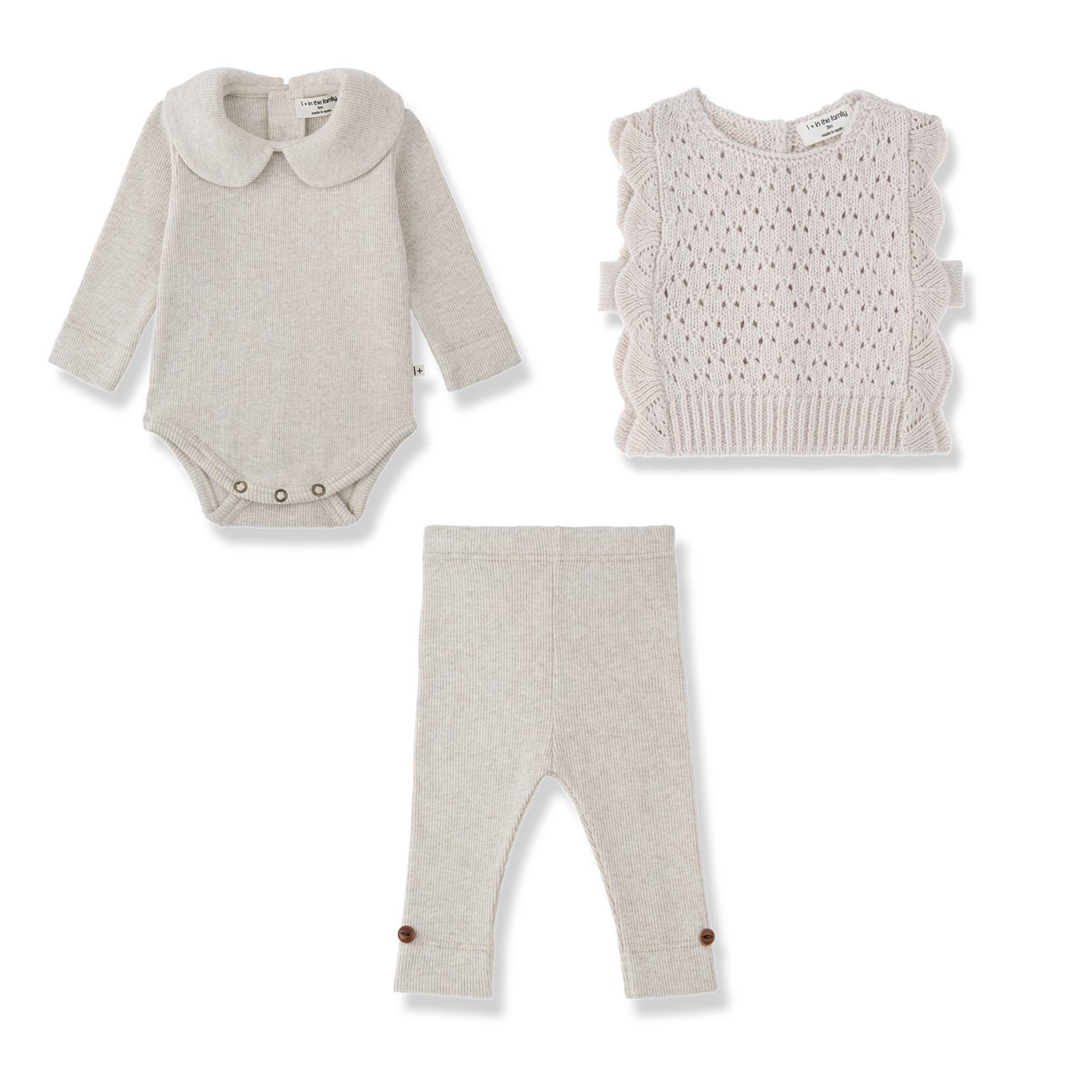 1 + In The Family Avellino Onesie, Vest & Leggings - Rice