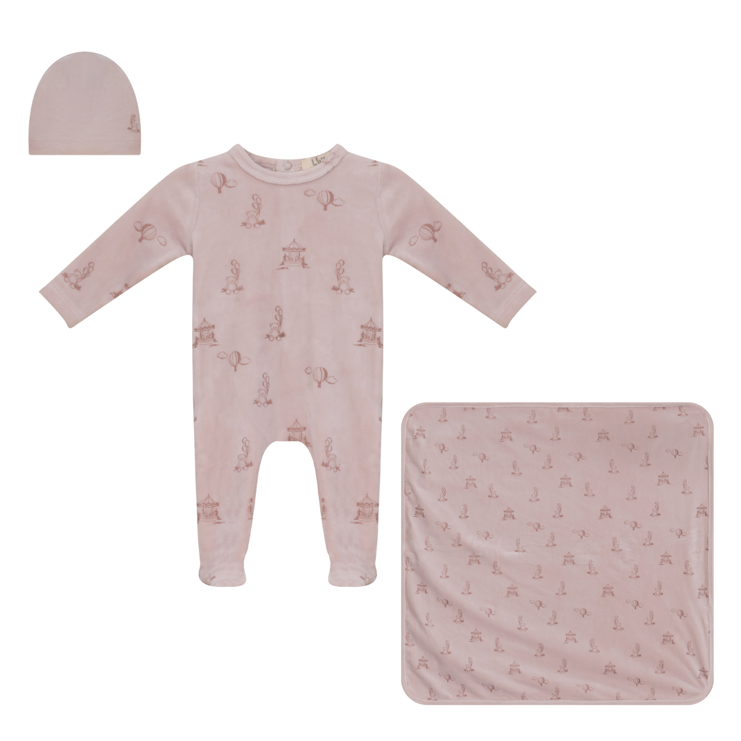 Lux Velour All Over Print Layette Set - Pink Sorbet