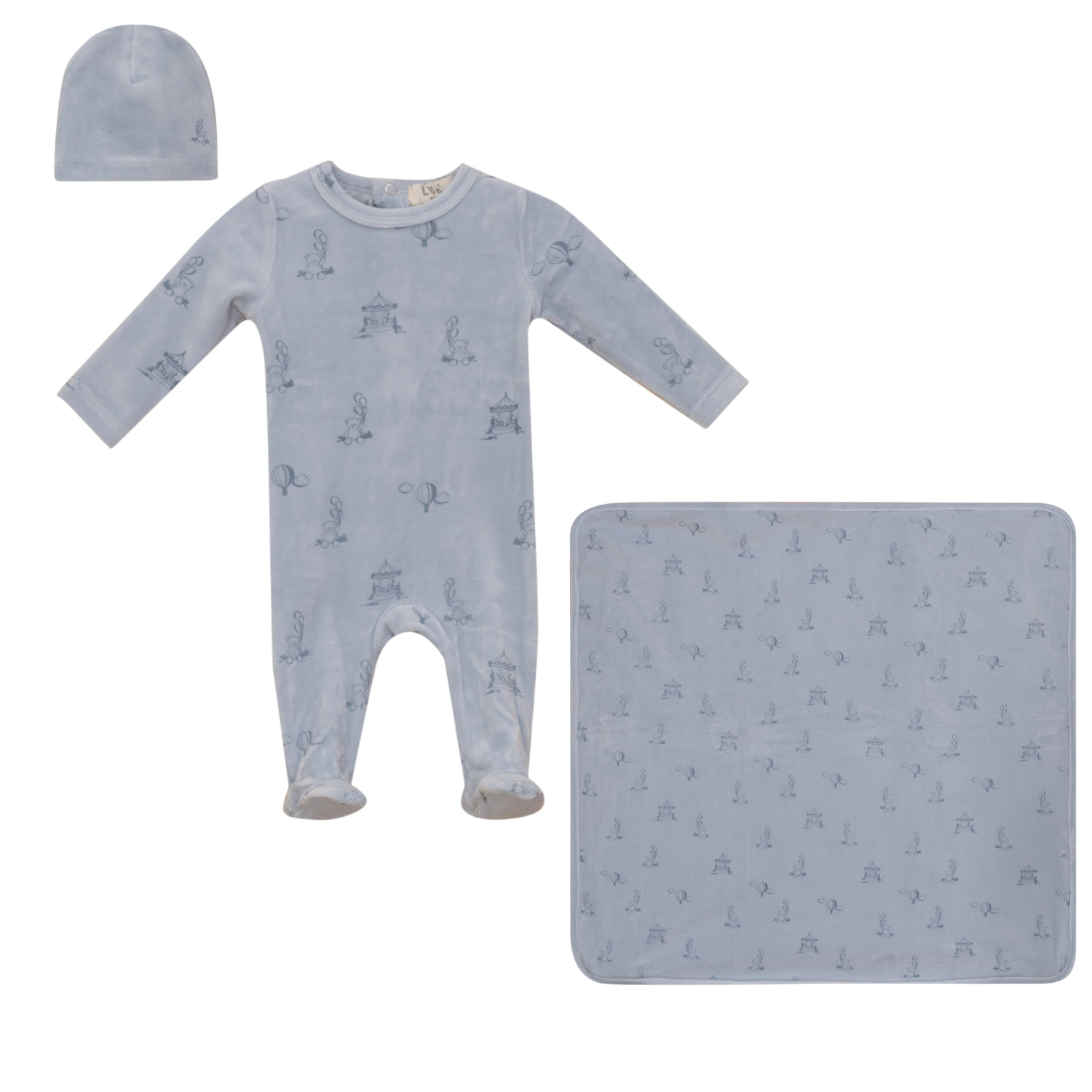 Lux Velour All Over Print Layette Set - Cloud Blue