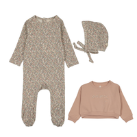 Lilette Sweet Liberty Footie, Hat & Cropped Baby Sweatshirt - Pink