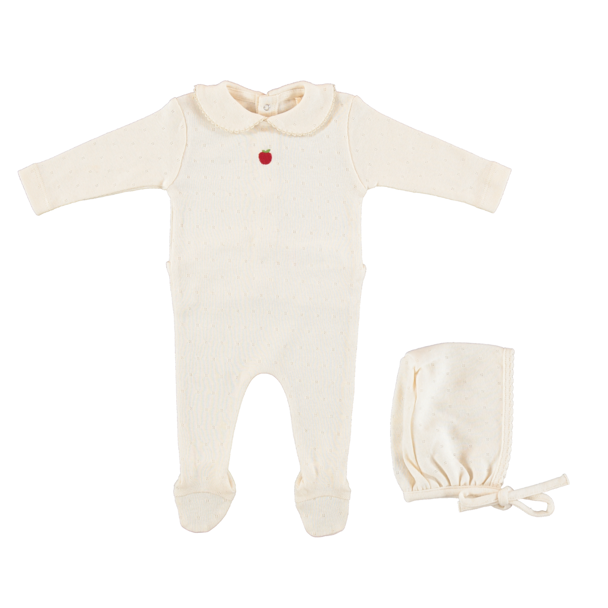Bebe Organic Apple Collar Footie & Bonnet