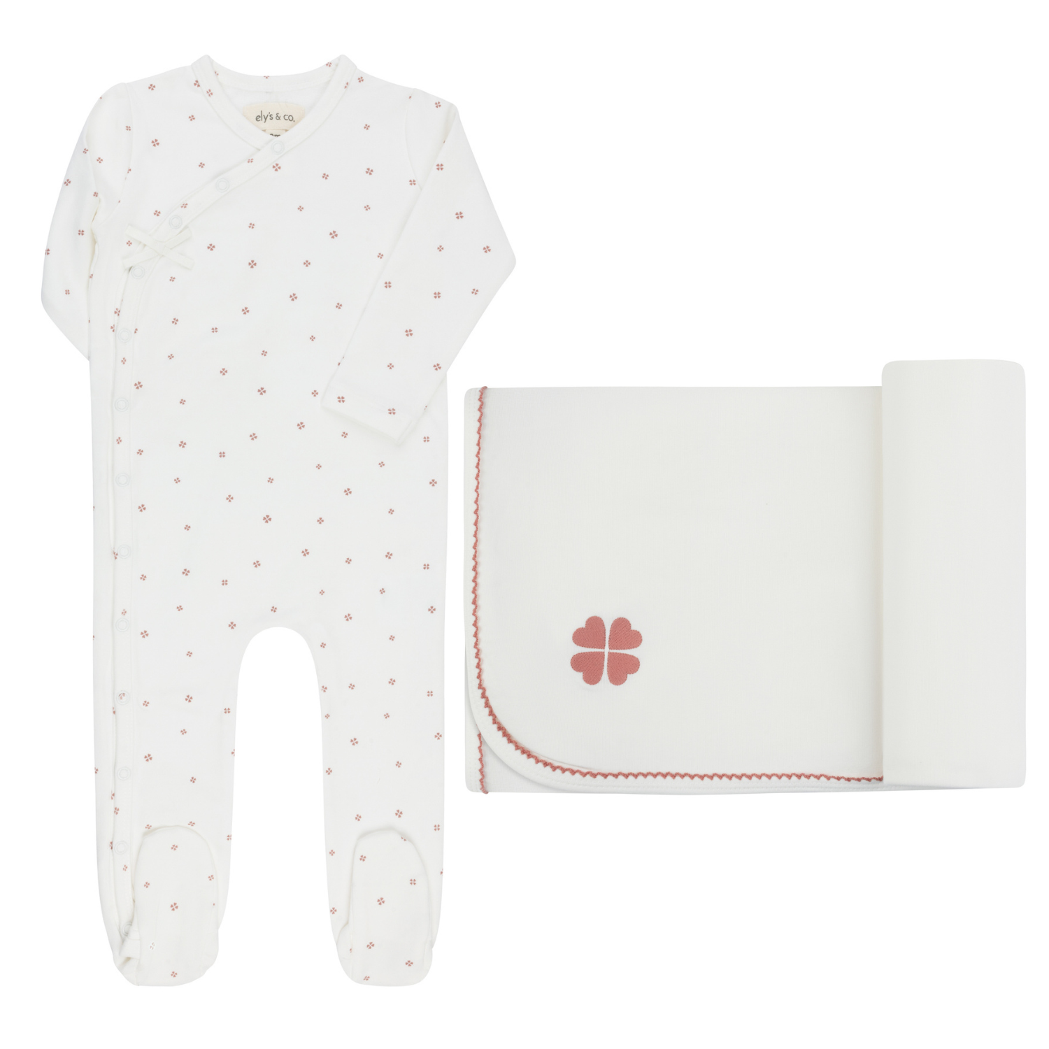 Elys & Co Clover Print Layette Set - Ivory Pink