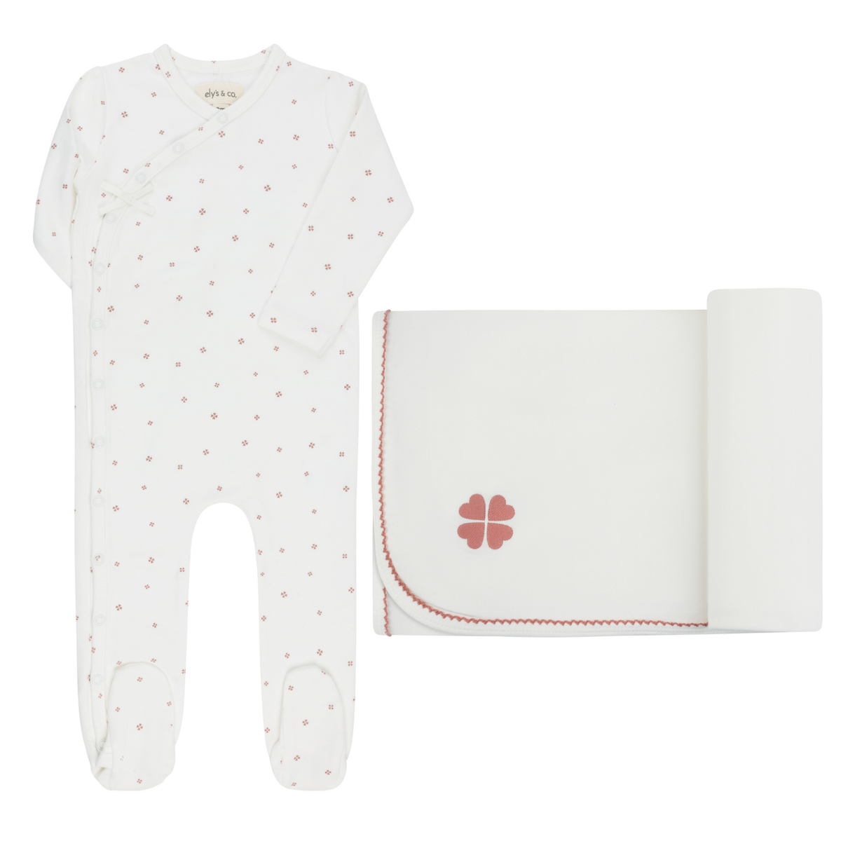 Elys & Co Clover Print Layette Set - Ivory Pink
