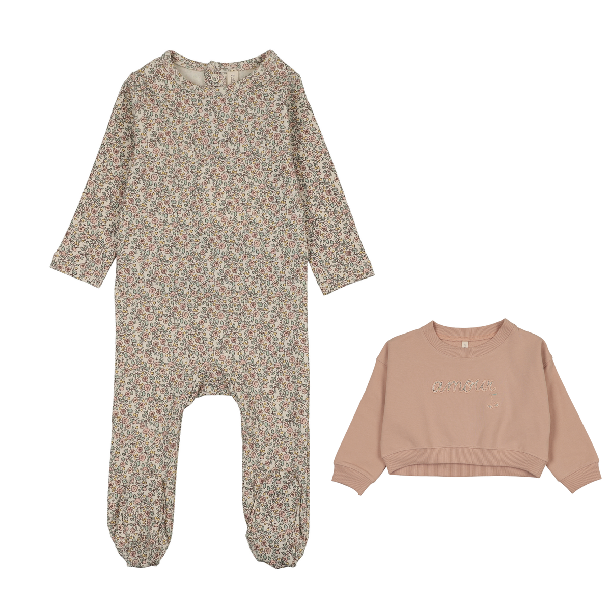 Lilette Sweet Liberty Footie & Cropped Baby Sweatshirt - Pink