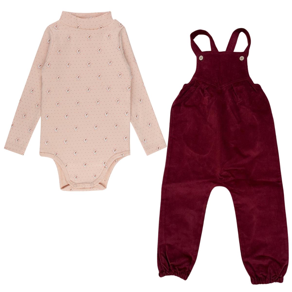 Elys & Co Floral Dot Onesie & Overalls - Pink
