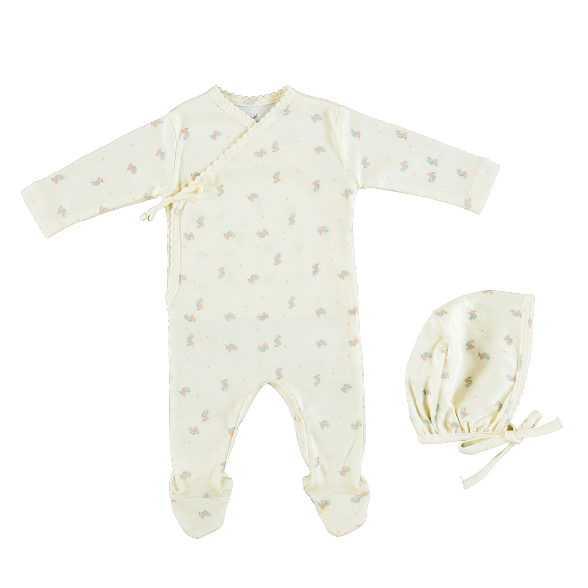 Bebe Organic Ayla Wrap Footie & Bonnet - Pink Branch