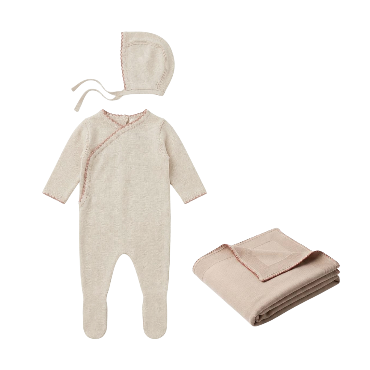 Bebe Bella Knit Mock Wrapover Layette Set - Pink
