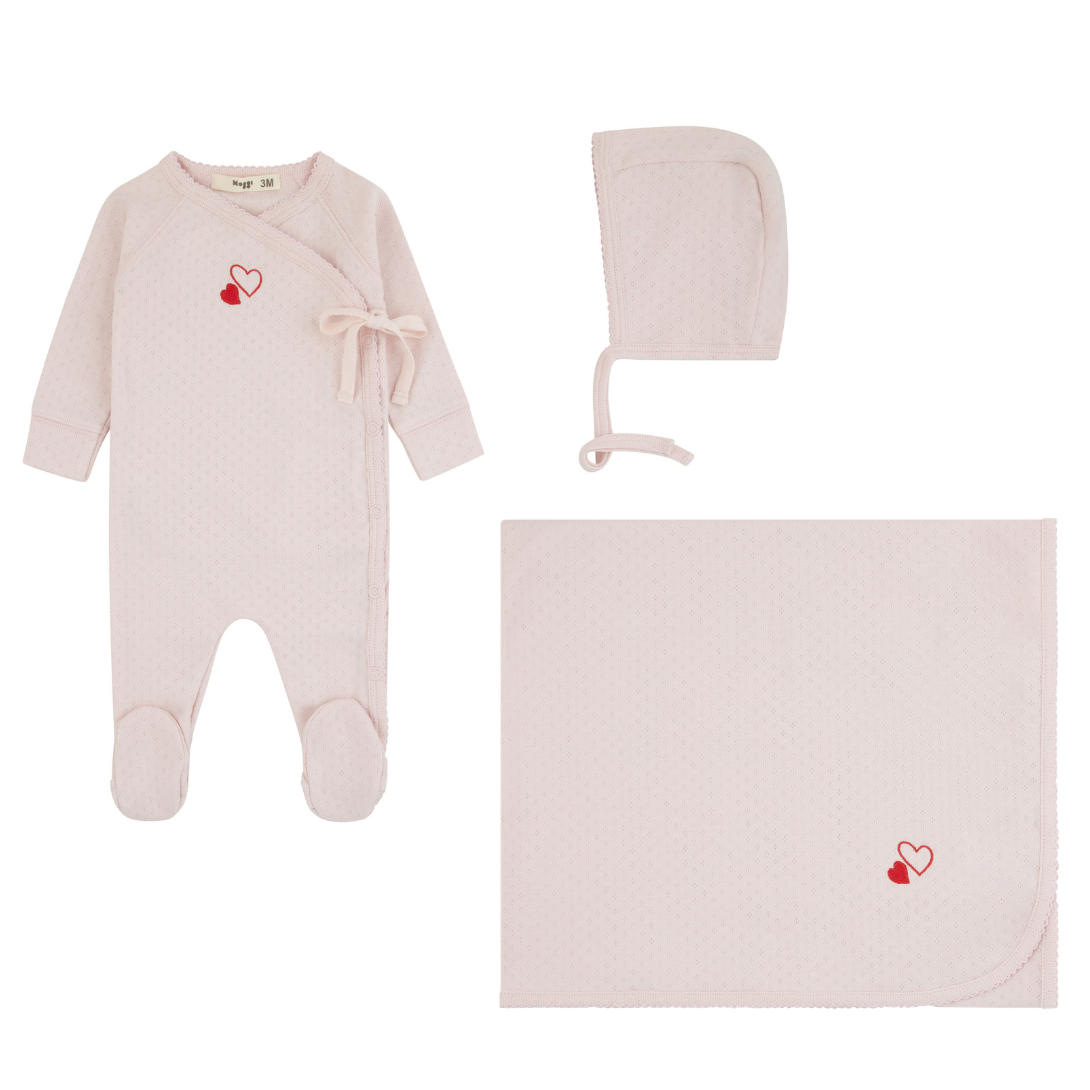 Noggi Pointelle Layette Set - Red Hearts