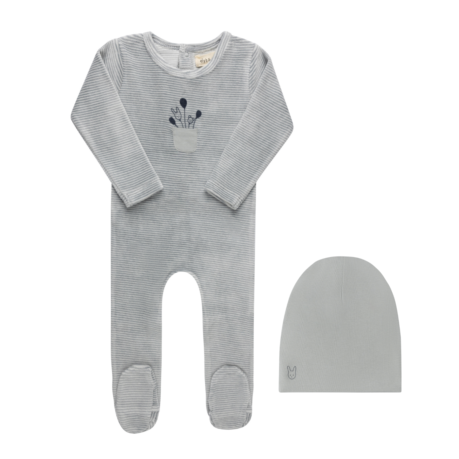 Elys & Co Stripe Footie & Beanie - Ivory Blue