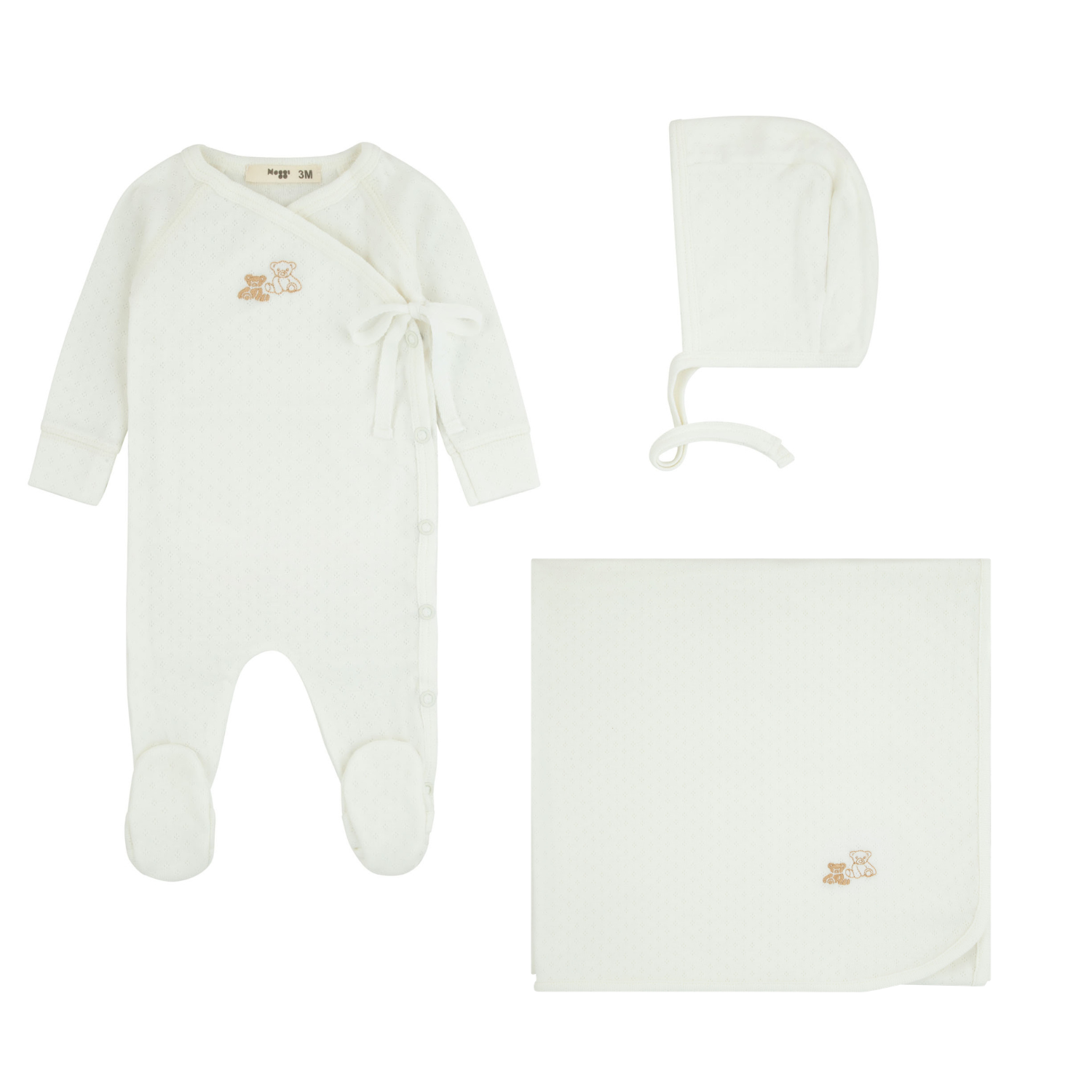 Noggi Pointelle Layette Set - Tan Bears