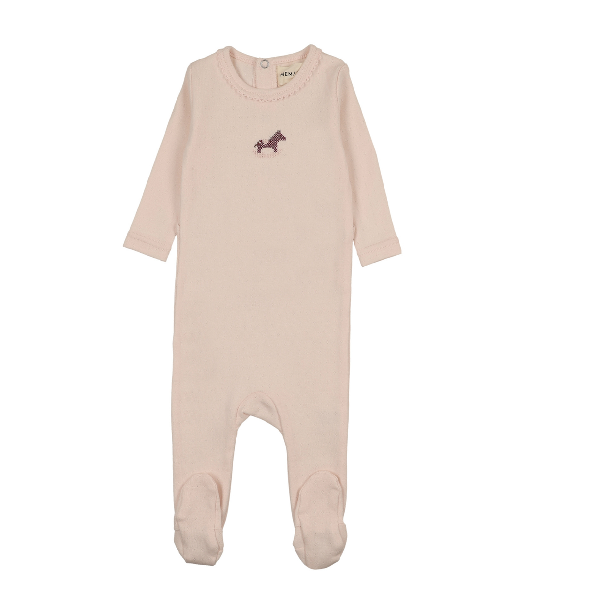 Mema Knits Pointelle Horse Rocker Footie - Baby Blush