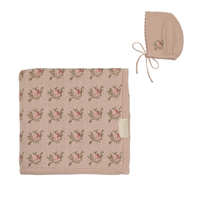 Peluche Floral Intarsia Knit Blanket & Bonnet - Rose