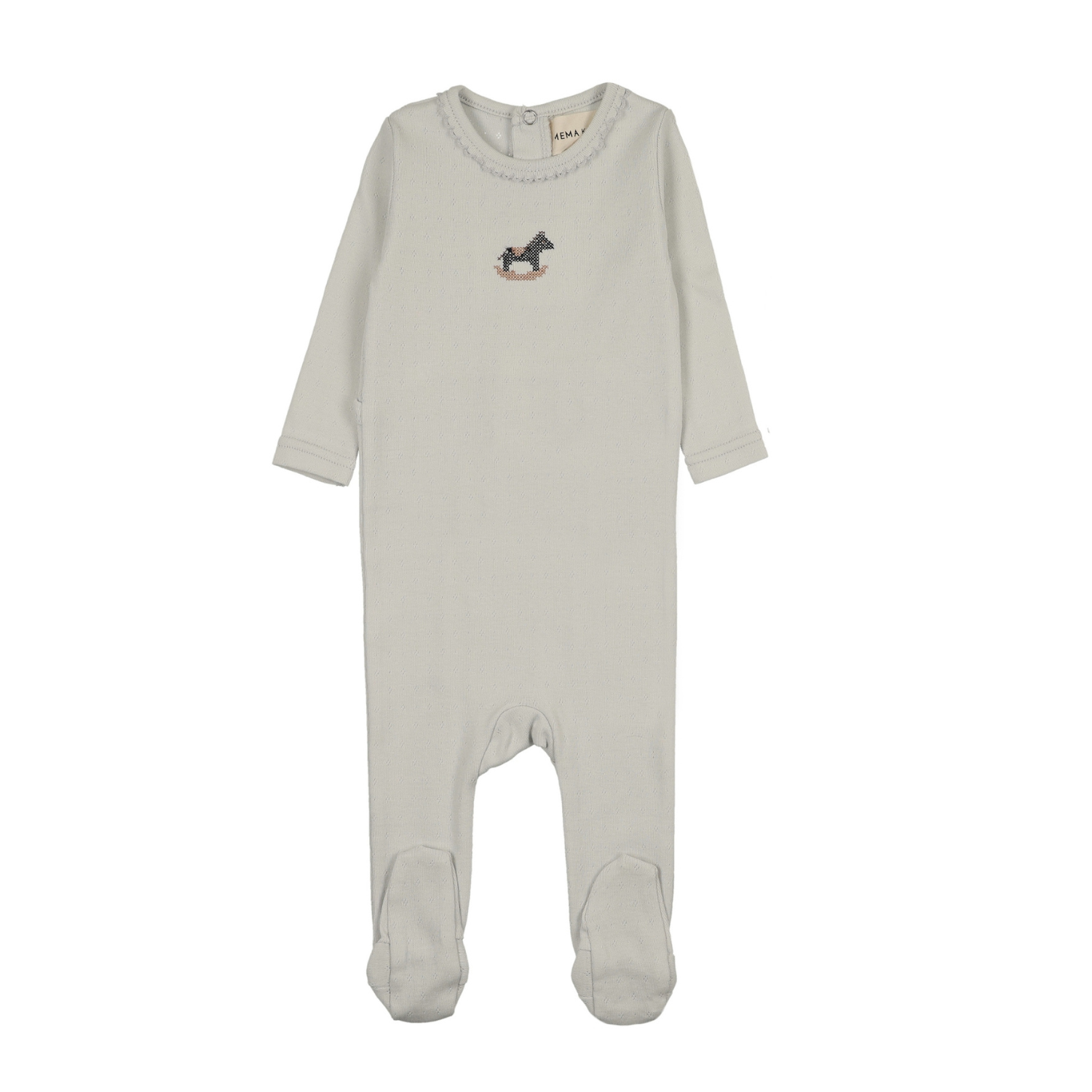 Mema Knits Pointelle Horse Rocker Footie - Ice Blue