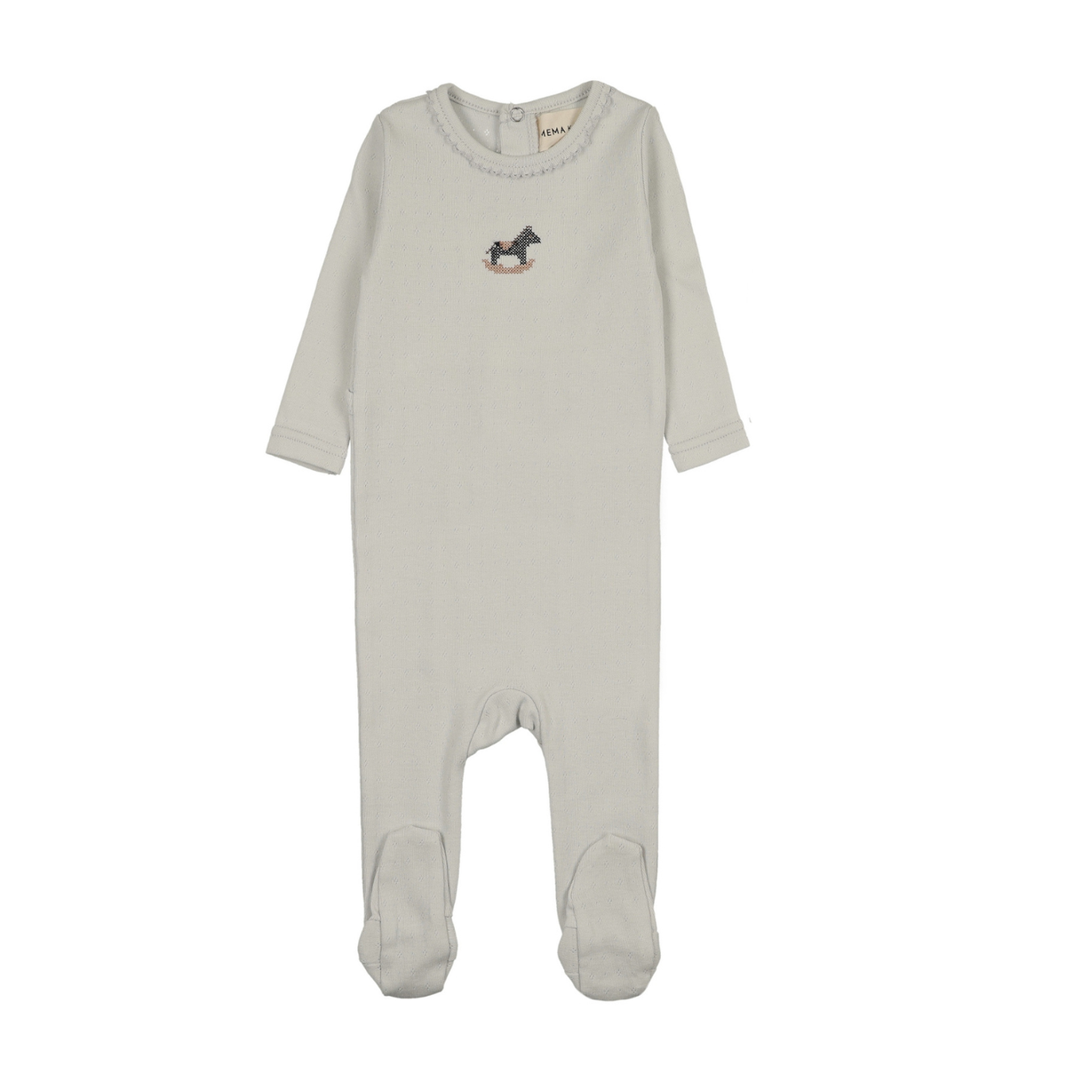 Mema Knits Pointelle Horse Rocker Footie - Ice Blue