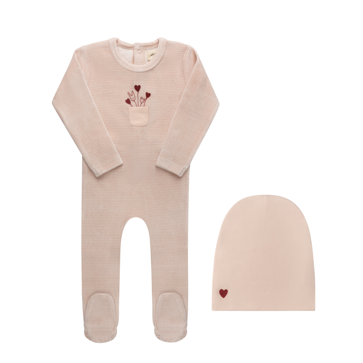 Elys & Co Stripe Footie & Beanie - Ivory Pink