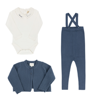 Elys & Co Floral Star Knit Onesie, Overalls & Cardi - Blue