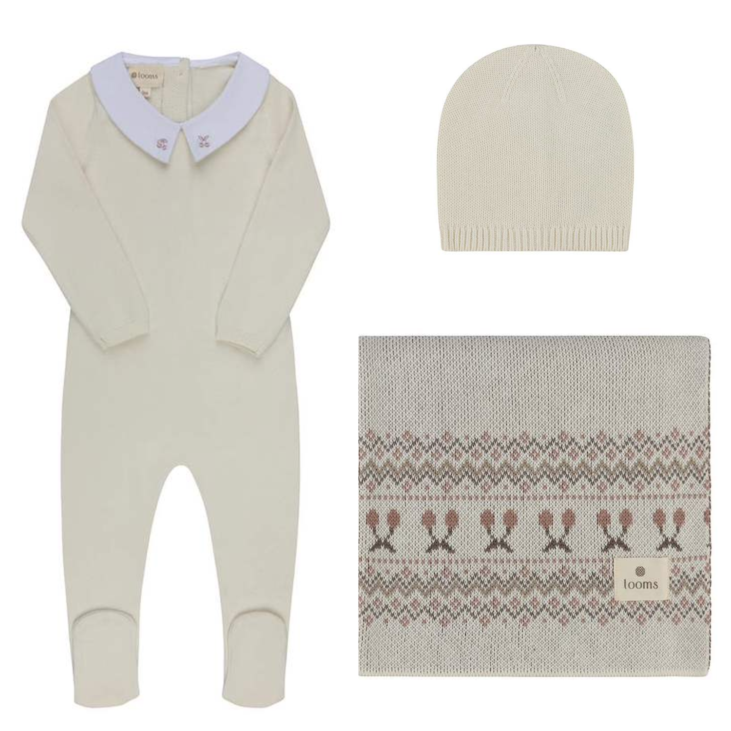 Looms Fair Isle Layette Set - Ivory Mauve