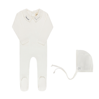 Elys & Co Floral Star Collar Footie & Bonnet - Ivory Blue
