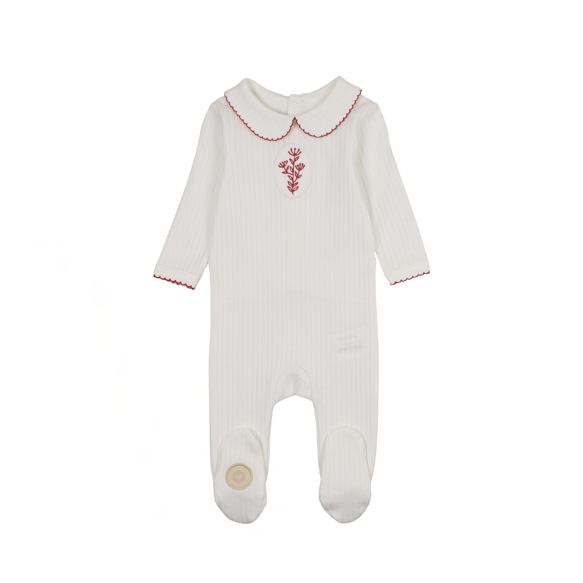 Mon Tresor Scallop Vine Footie - Ivory/Red