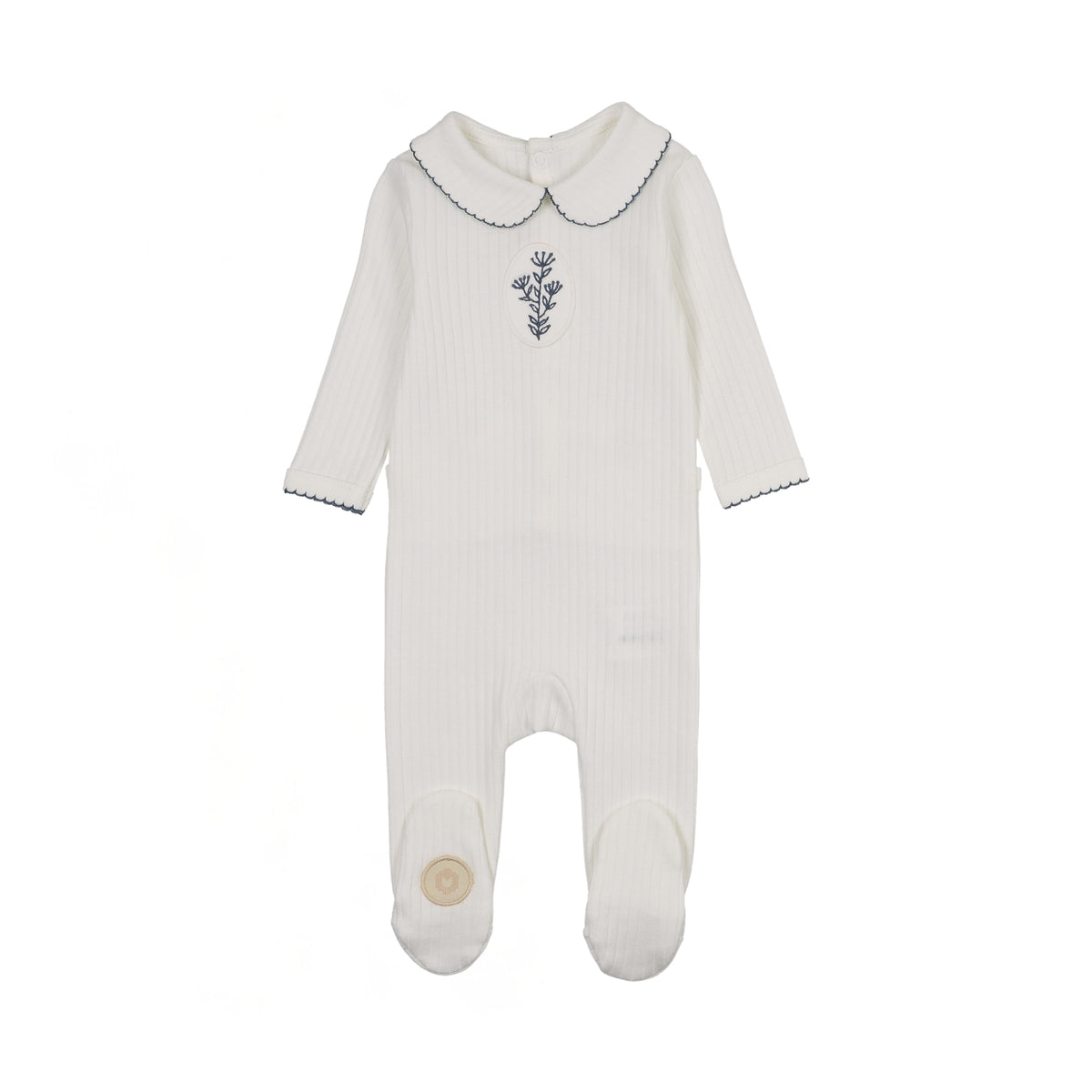 Mon Tresor Scallop Vine Footie - Ivory/Blue