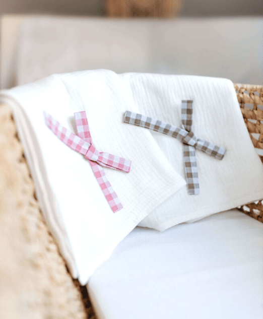 Petite Laure White With Gingham Bow Swaddle