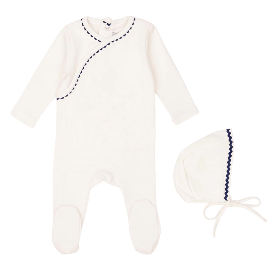 Minilabel Classic Ric Rac Footie and Hat- Blue/White